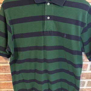 Polo By Ralph Lauren Green & Navy Wide Striped Short Sleeve Polo Shirt M